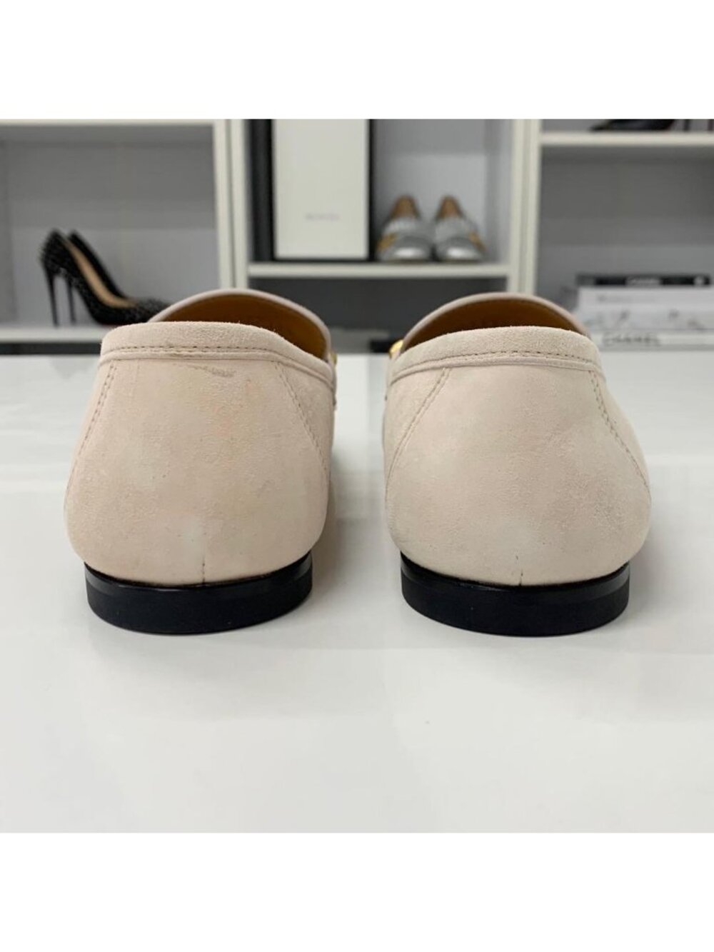 Hermes Colette Suede Roulis Buckle Moccasins Loafers Pink Beige - Picture 5 of 10